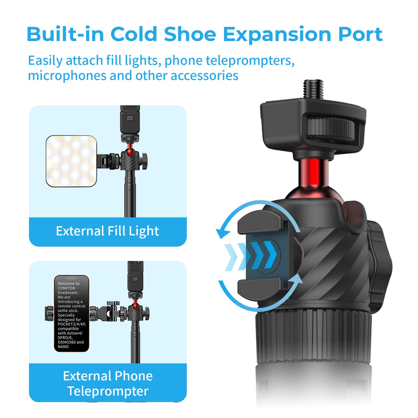 COMITOK POST Selfie Stick with Remote for DJI Pocket 3/4/4P
