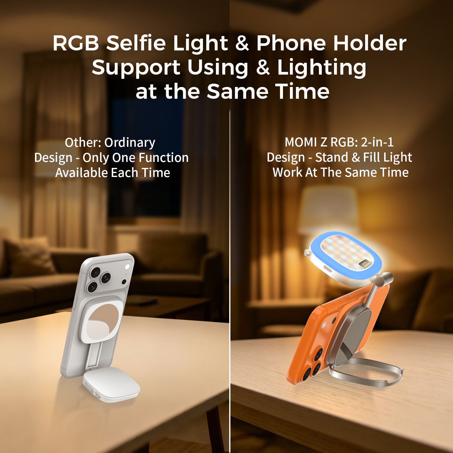 Magnetic RGB Fill Light Built-in Stand and Make-up Mirror with Viewfinder Mirror