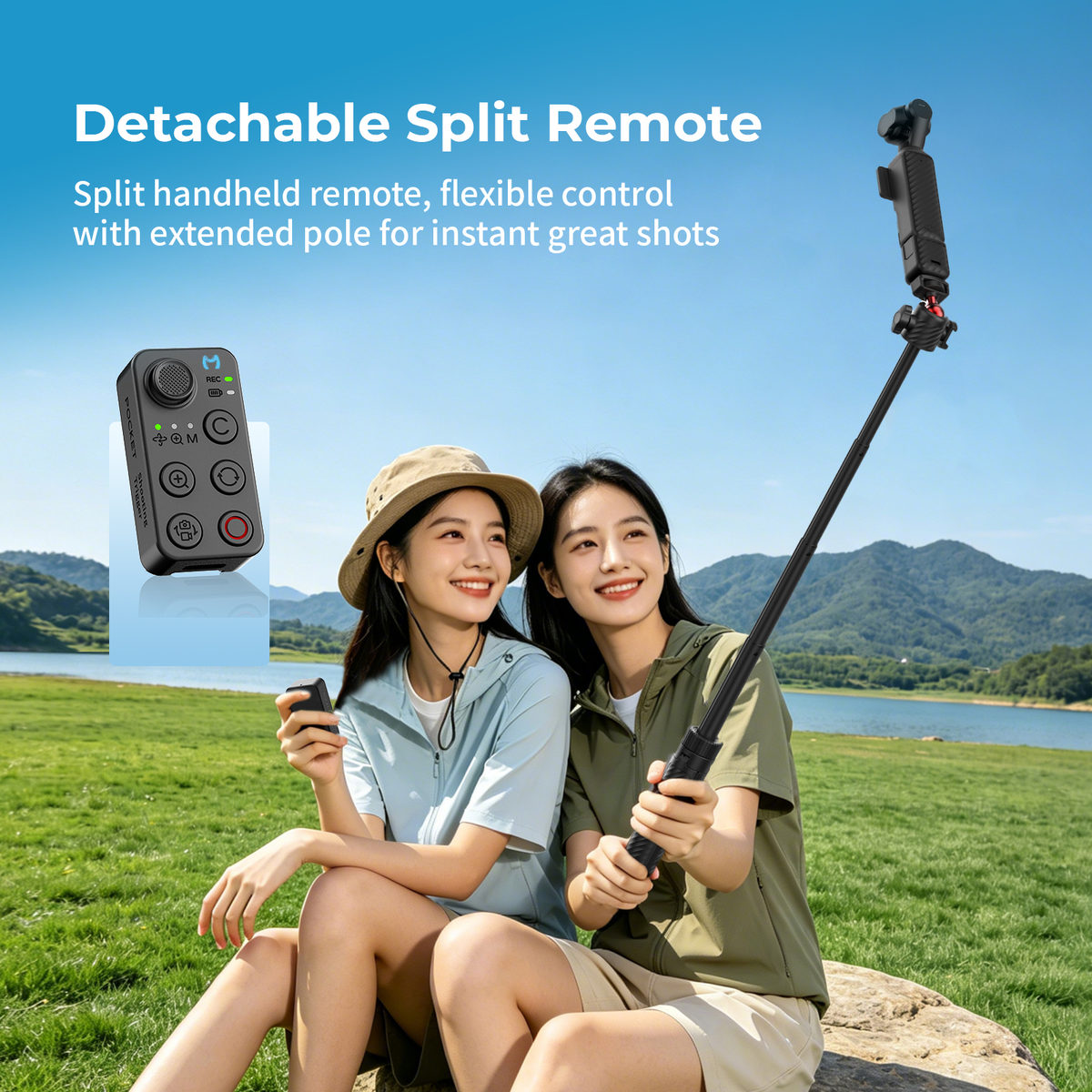 Upgrade COMITOK POST Selfie Stick with Remote for DJI Pocket 3/4/4P
