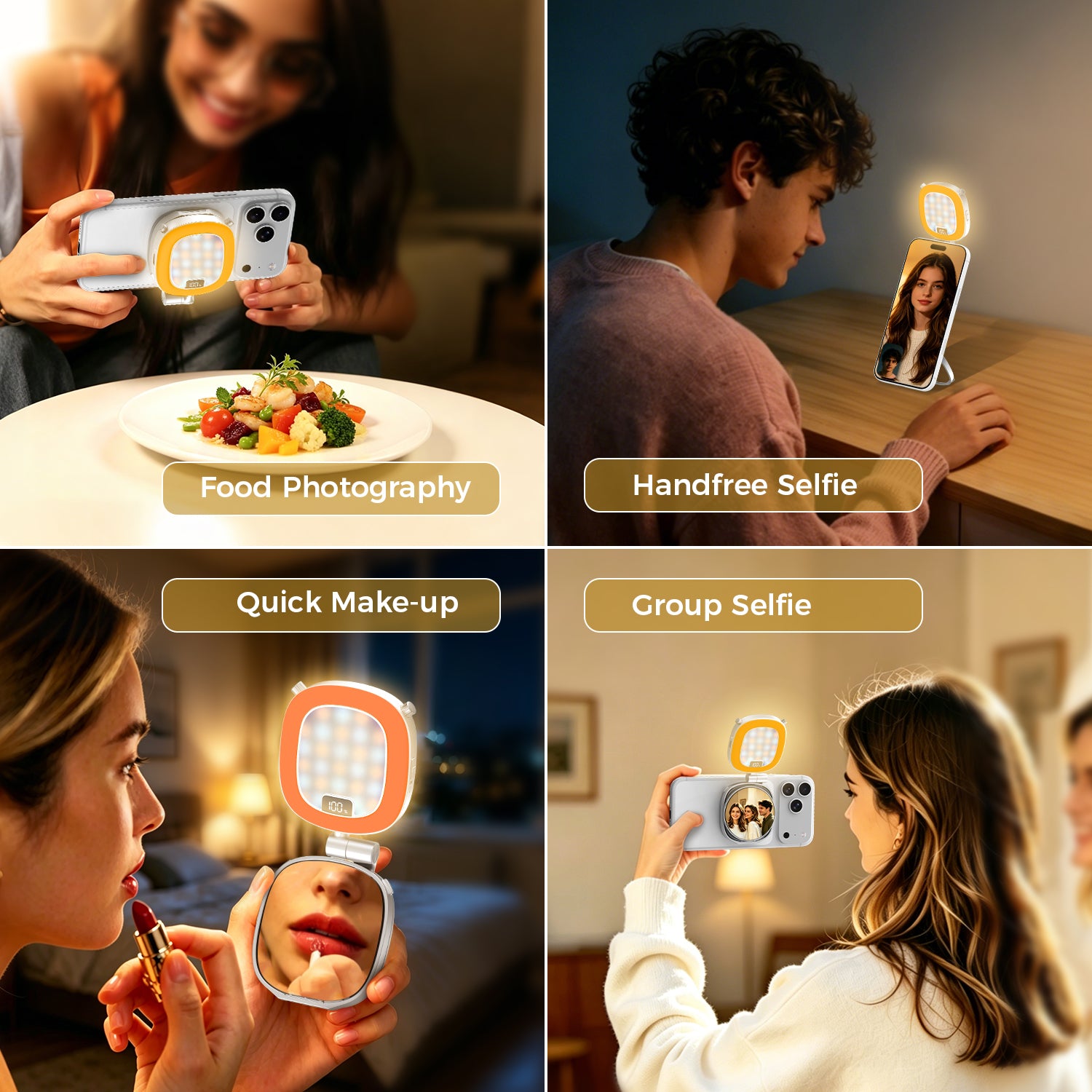 Magnetic RGB Fill Light Built-in Stand and Make-up Mirror with Viewfinder Mirror