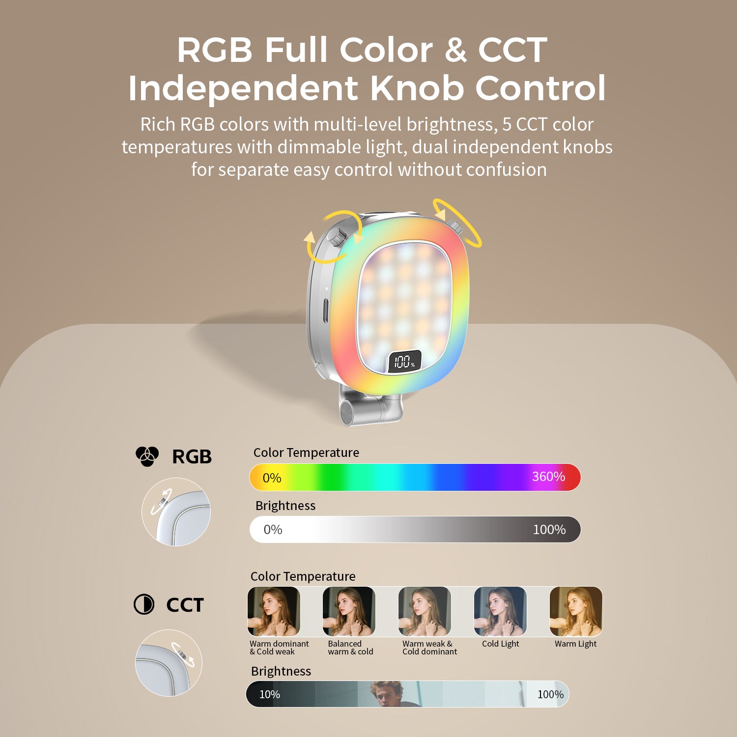Magnetic RGB Fill Light Built-in Stand and Make-up Mirror with Viewfinder Mirror