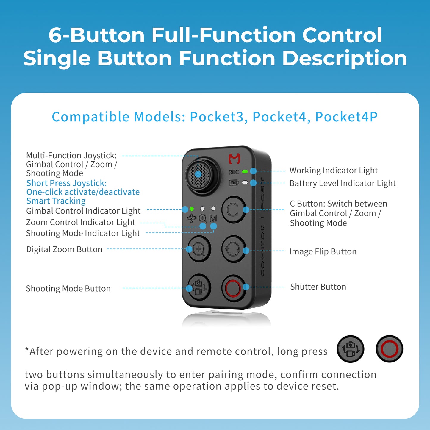COMITOK POST Selfie Stick with Remote for DJI Pocket 3/4/4P