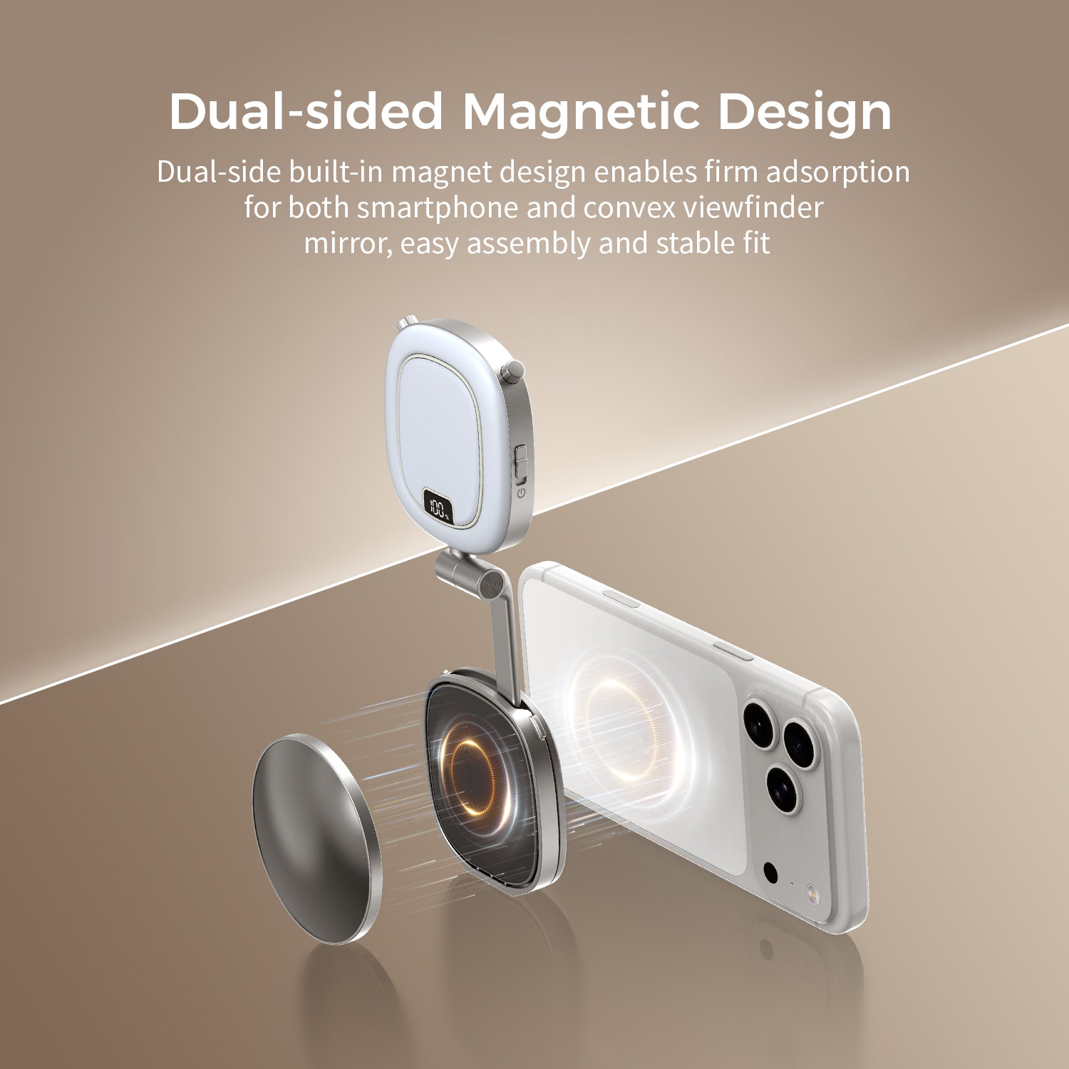 Magnetic RGB Fill Light Built-in Stand and Make-up Mirror with Viewfinder Mirror